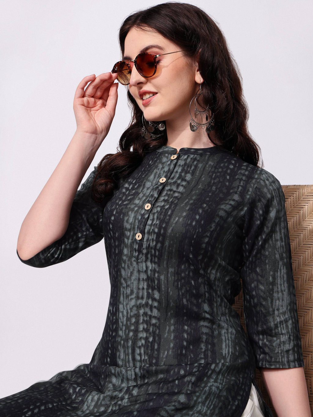 Shibori Printed Front Button Kurta, Multicolor - Hiral Fashion - Distacart