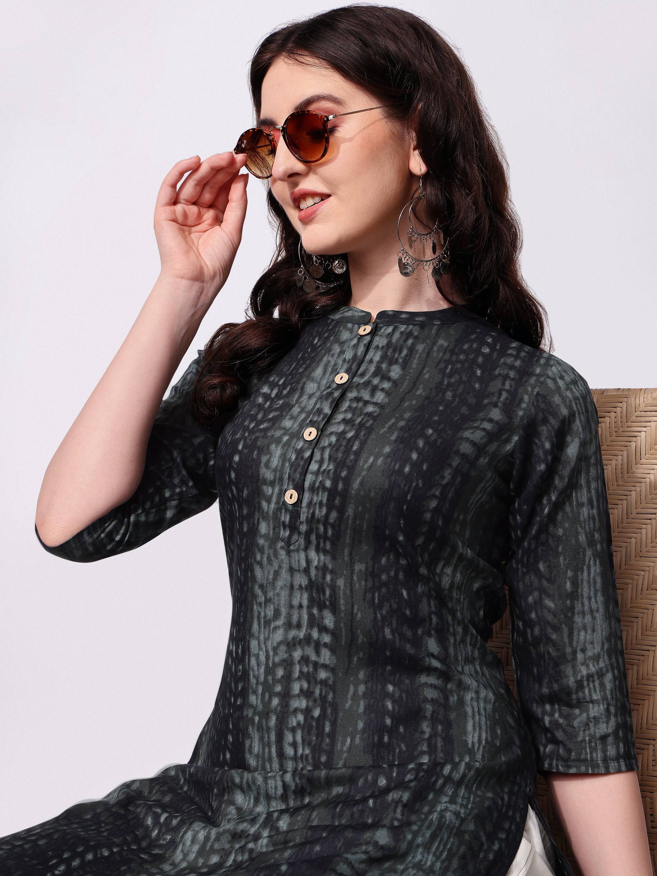 Shibori Printed Front Button Kurta, Multicolor - Hiral Fashion - Distacart