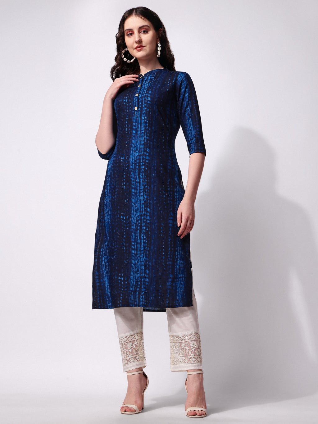 Shibori Printed Front Button Kurta, Multicolor - Hiral Fashion - Distacart