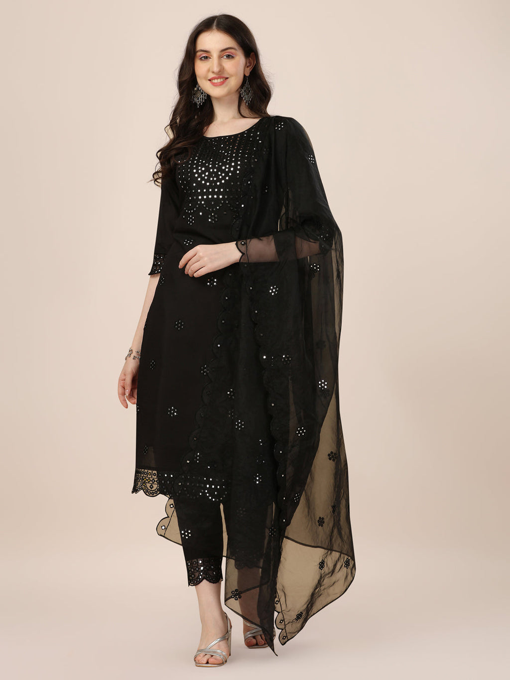 Mirror Embroidered Premium Kurta With Pant And Dupatta, Multicolor - Hiral Fashion - Distacart