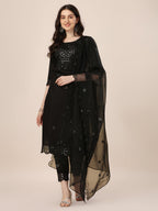 Mirror Embroidered Premium Kurta With Pant And Dupatta, Multicolor - Hiral Fashion - Distacart