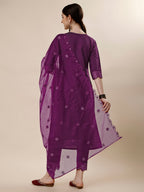 Mirror Embroidered Kurta With Pant And Dupatta Set, Multicolor - Hiral Fashion - Distacart