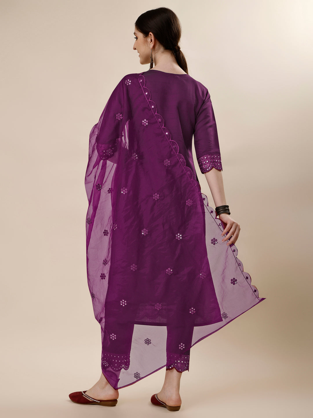 Mirror Embroidered Kurta With Pant And Dupatta Set, Multicolor - Hiral Fashion - Distacart