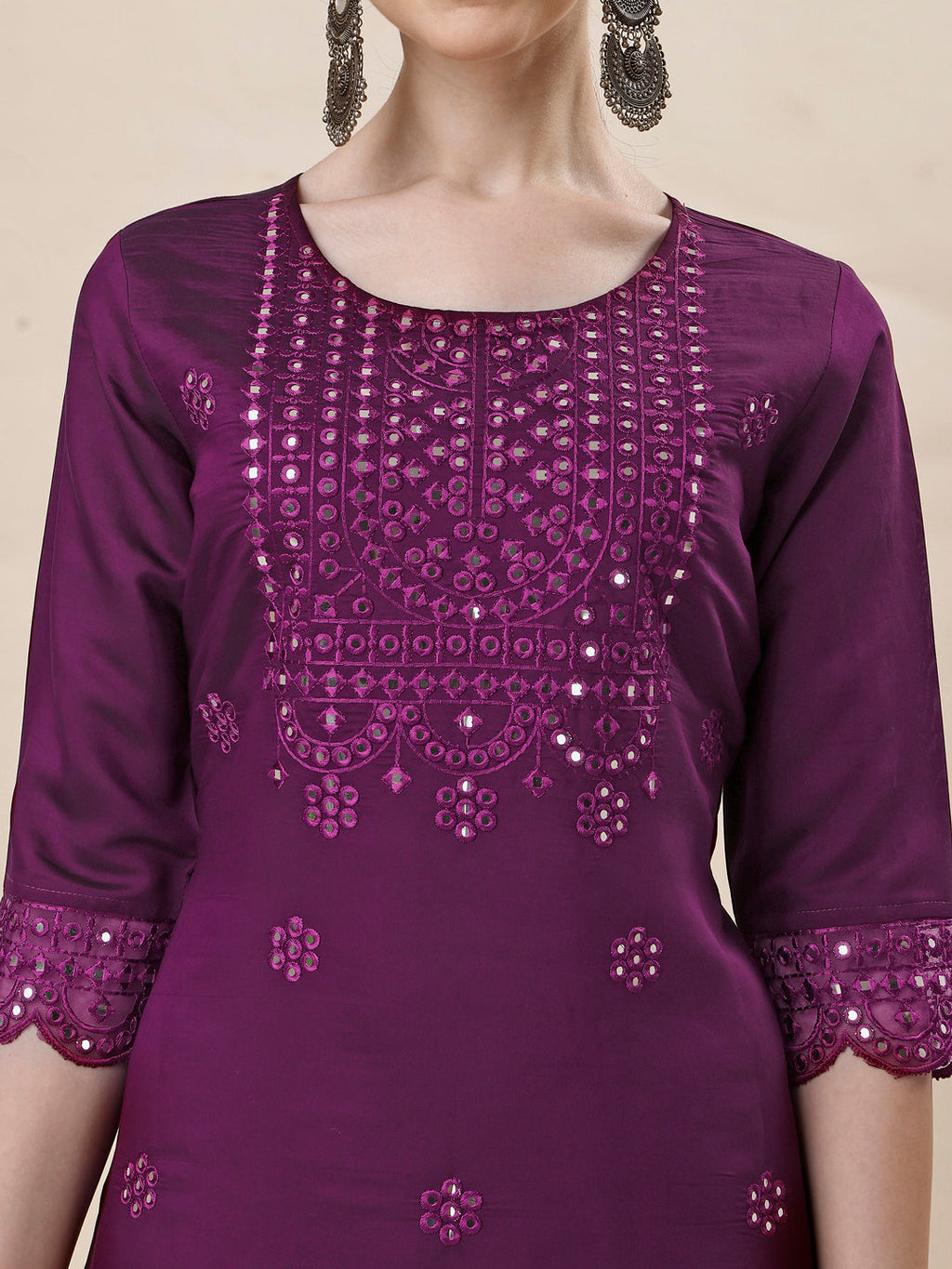 Mirror Embroidered Kurta With Pant And Dupatta Set, Multicolor - Hiral Fashion - Distacart