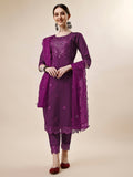 Mirror Embroidered Kurta With Pant And Dupatta Set, Multicolor - Hiral Fashion - Distacart