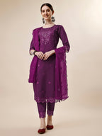 Mirror Embroidered Kurta With Pant And Dupatta Set, Multicolor - Hiral Fashion - Distacart