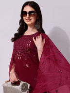 Mirror Embroidered Kurta Pant & Dupatta Set, Multicolor - Hiral Fashion - Distacart