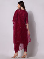 Mirror Embroidered Kurta Pant & Dupatta Set, Multicolor - Hiral Fashion - Distacart