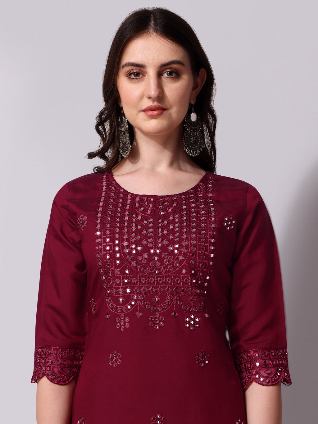 Mirror Embroidered Kurta Pant & Dupatta Set, Multicolor - Hiral Fashion - Distacart