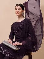 Mirror Embroidered Kurta Pant & Dupatta Set, Multicolor - Hiral Fashion - Distacart