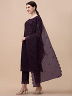 Mirror Embroidered Kurta Pant & Dupatta Set, Multicolor - Hiral Fashion - Distacart