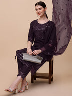 Mirror Embroidered Kurta Pant & Dupatta Set, Multicolor - Hiral Fashion - Distacart