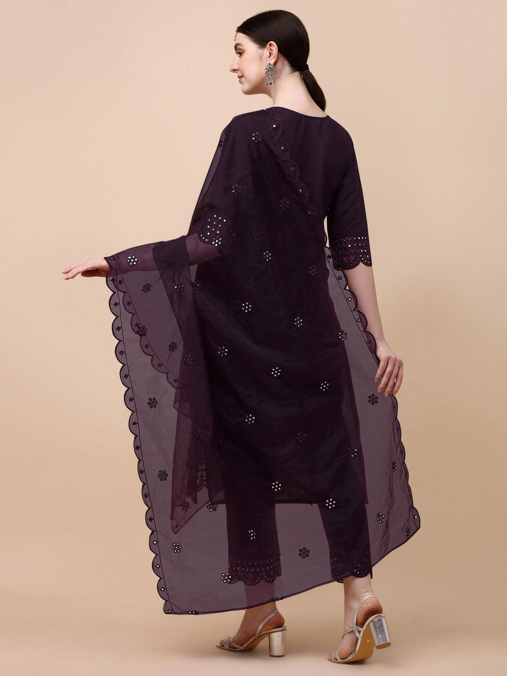 Mirror Embroidered Kurta Pant & Dupatta Set, Multicolor - Hiral Fashion - Distacart