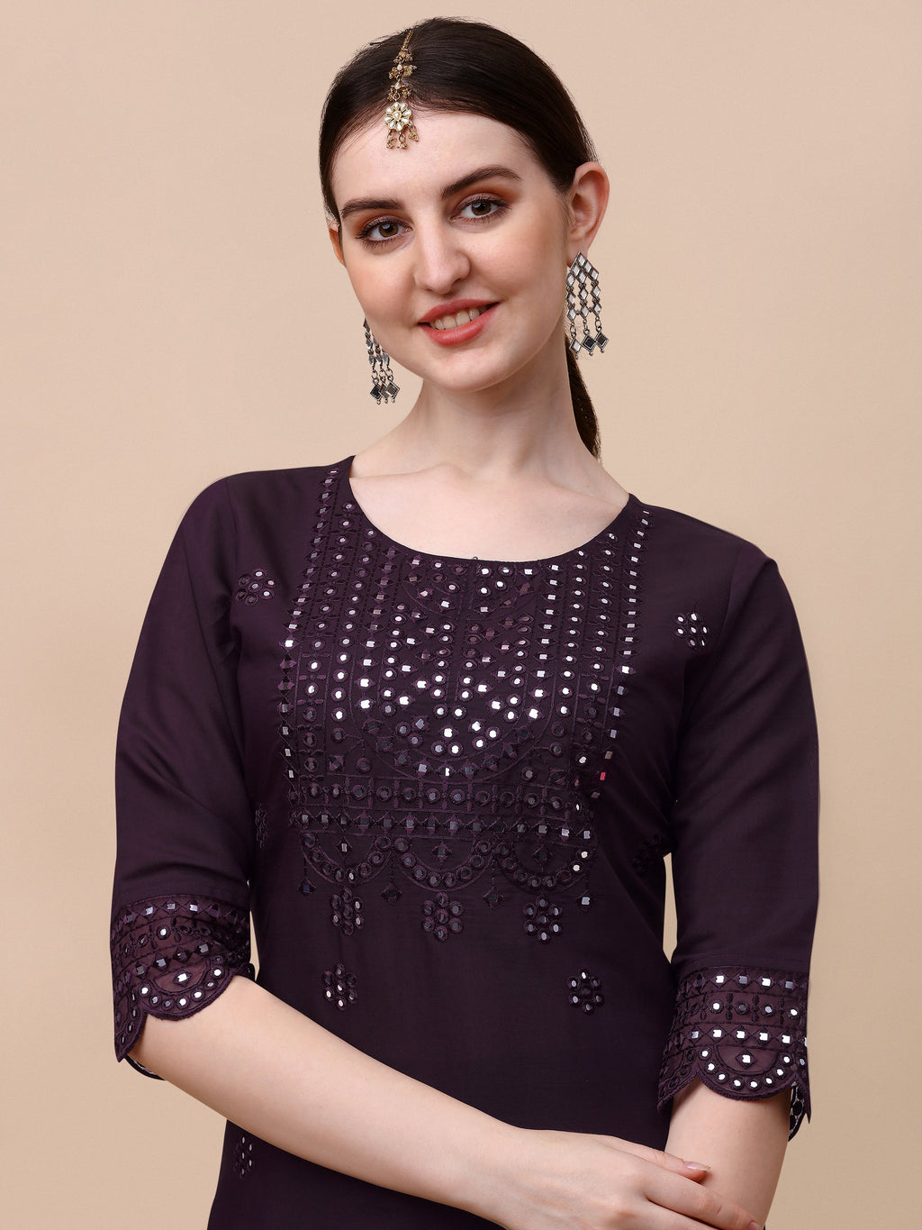 Mirror Embroidered Kurta Pant & Dupatta Set, Multicolor - Hiral Fashion - Distacart
