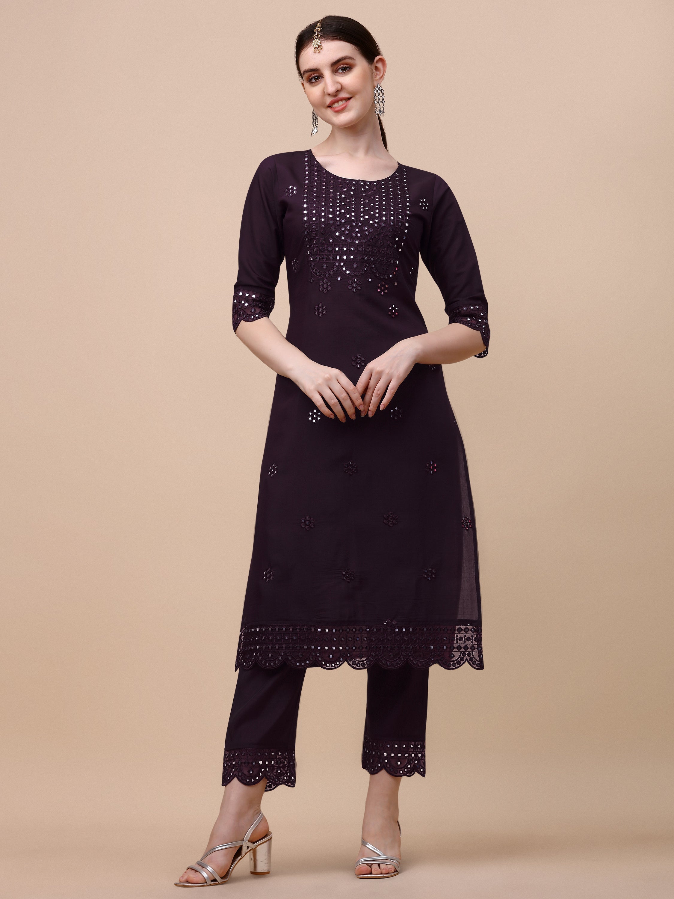 Mirror Embroidered Kurta Pant & Dupatta Set, Multicolor - Hiral Fashion - Distacart