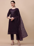 Mirror Embroidered Kurta Pant & Dupatta Set, Multicolor - Hiral Fashion - Distacart