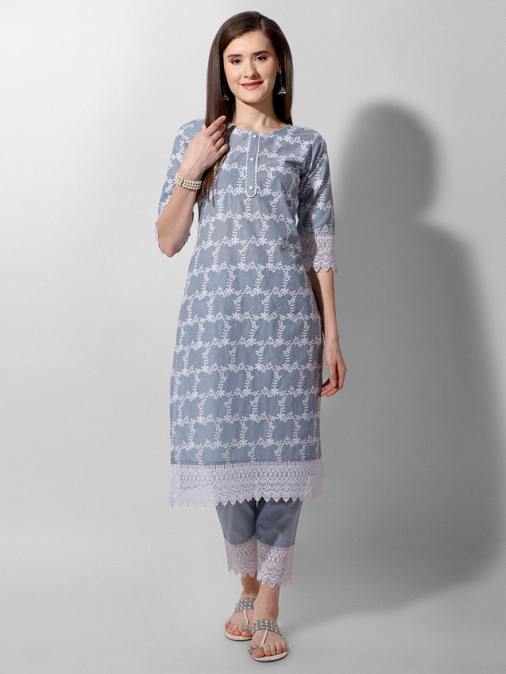 Embroidered Kurta With Pant And Dupatta Set, Multicolor - Hiral Fashion - Distacart