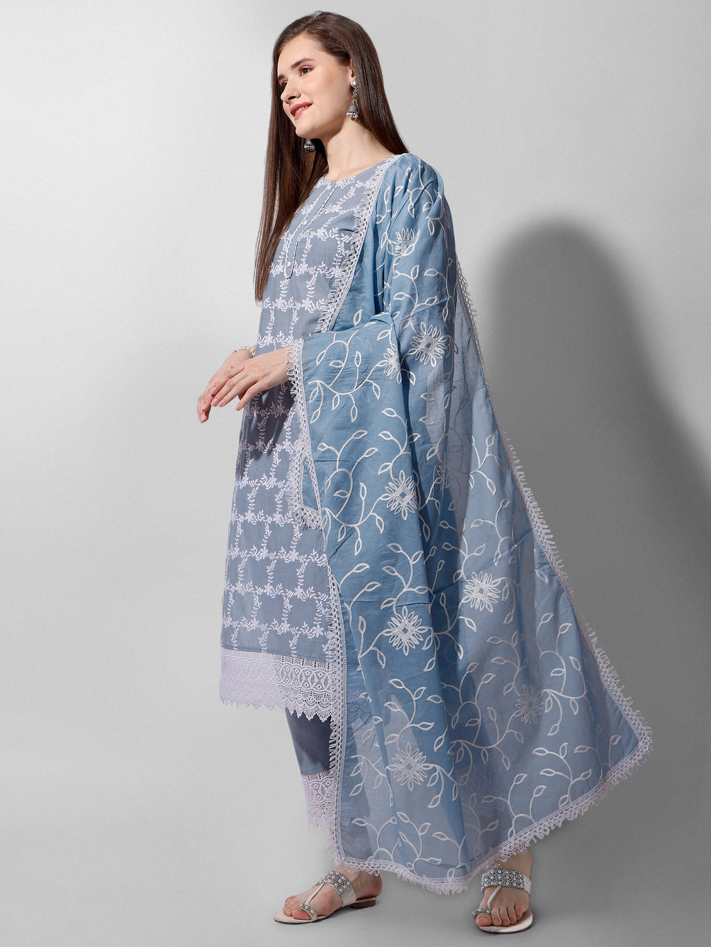 Embroidered Kurta With Pant And Dupatta Set, Multicolor - Hiral Fashion - Distacart