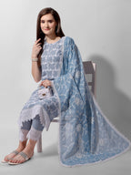 Embroidered Kurta With Pant And Dupatta Set, Multicolor - Hiral Fashion - Distacart