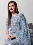 Embroidered Kurta With Pant And Dupatta Set, Multicolor - Hiral Fashion - Distacart