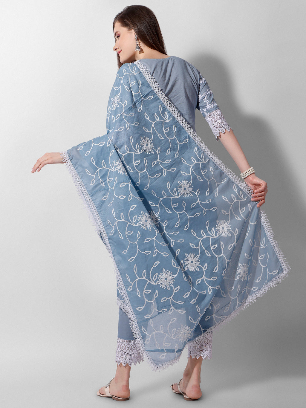Embroidered Kurta With Pant And Dupatta Set, Multicolor - Hiral Fashion - Distacart