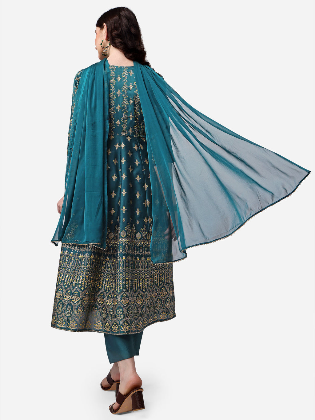 Anarkali Printed Kurta With Pant & Dupatta Set, Multicolor - Hiral Fashion - Distacart