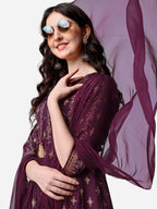 Anarkali Printed Kurta With Pant & Dupatta Set, Multicolor - Hiral Fashion - Distacart