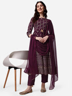 Anarkali Printed Kurta With Pant & Dupatta Set, Multicolor - Hiral Fashion - Distacart