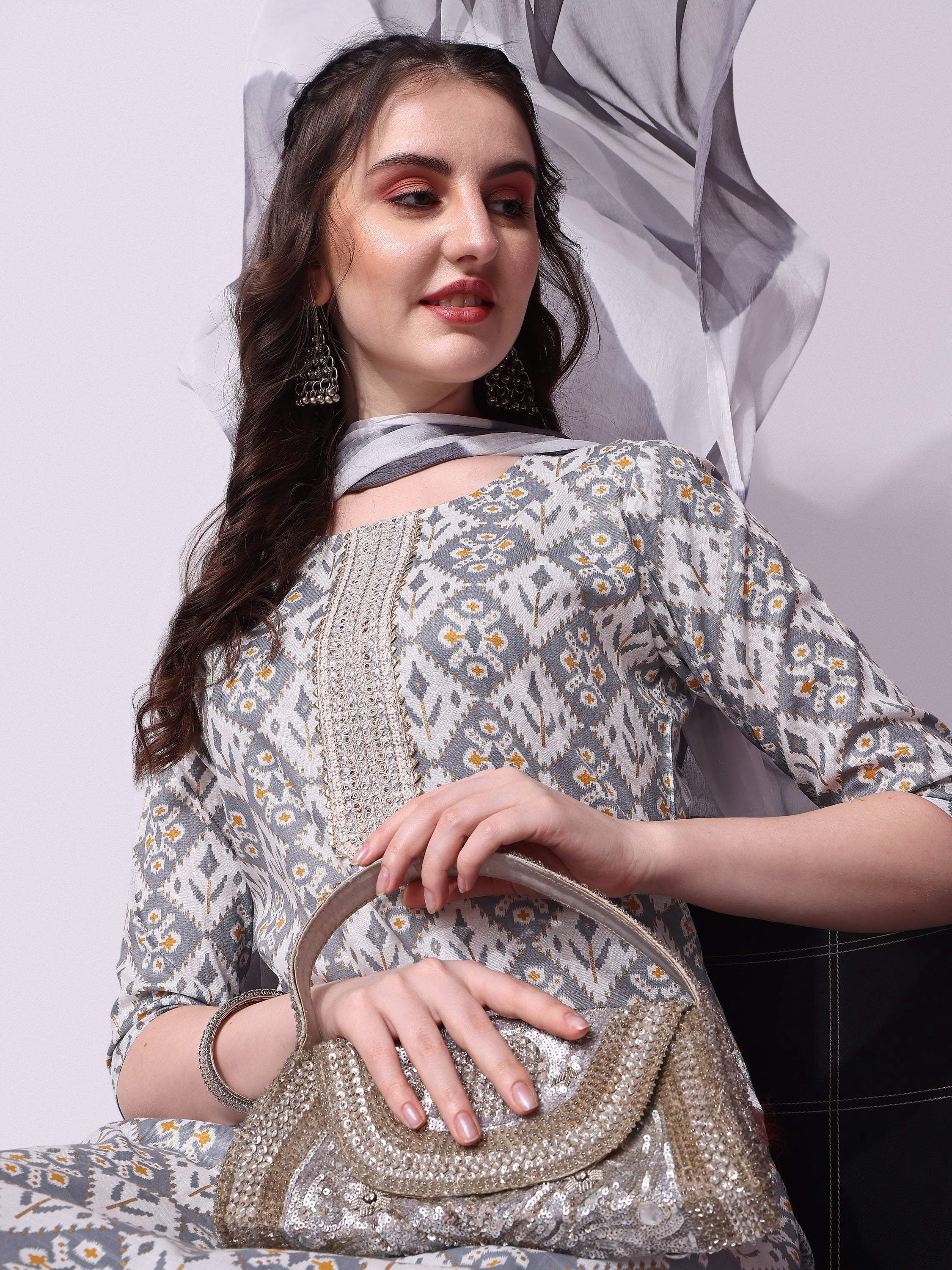 Printed Kurta With Pant & Printed Dupatta Set, Multicolor - Hiral Fashion - Distacart