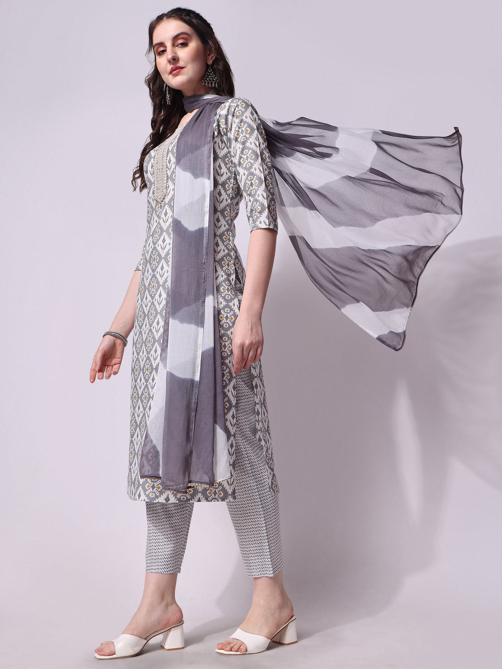 Printed Kurta With Pant & Printed Dupatta Set, Multicolor - Hiral Fashion - Distacart