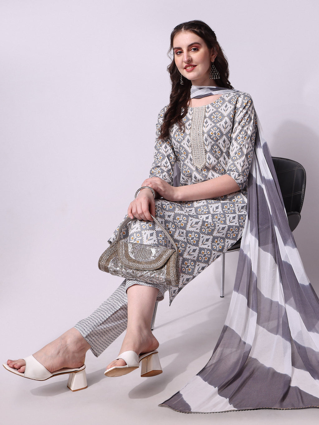 Printed Kurta With Pant & Printed Dupatta Set, Multicolor - Hiral Fashion - Distacart
