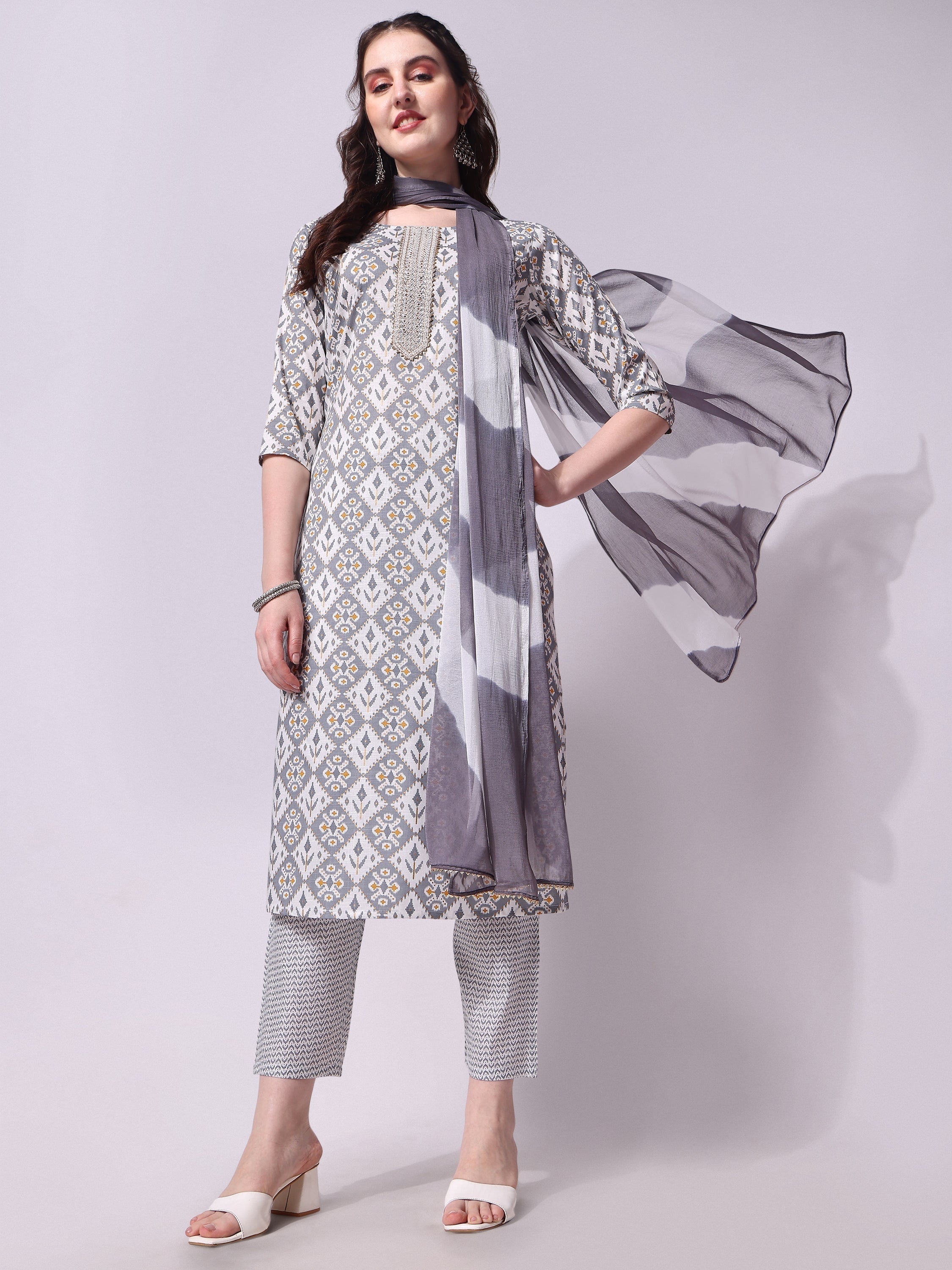 Printed Kurta With Pant & Printed Dupatta Set, Multicolor - Hiral Fashion - Distacart