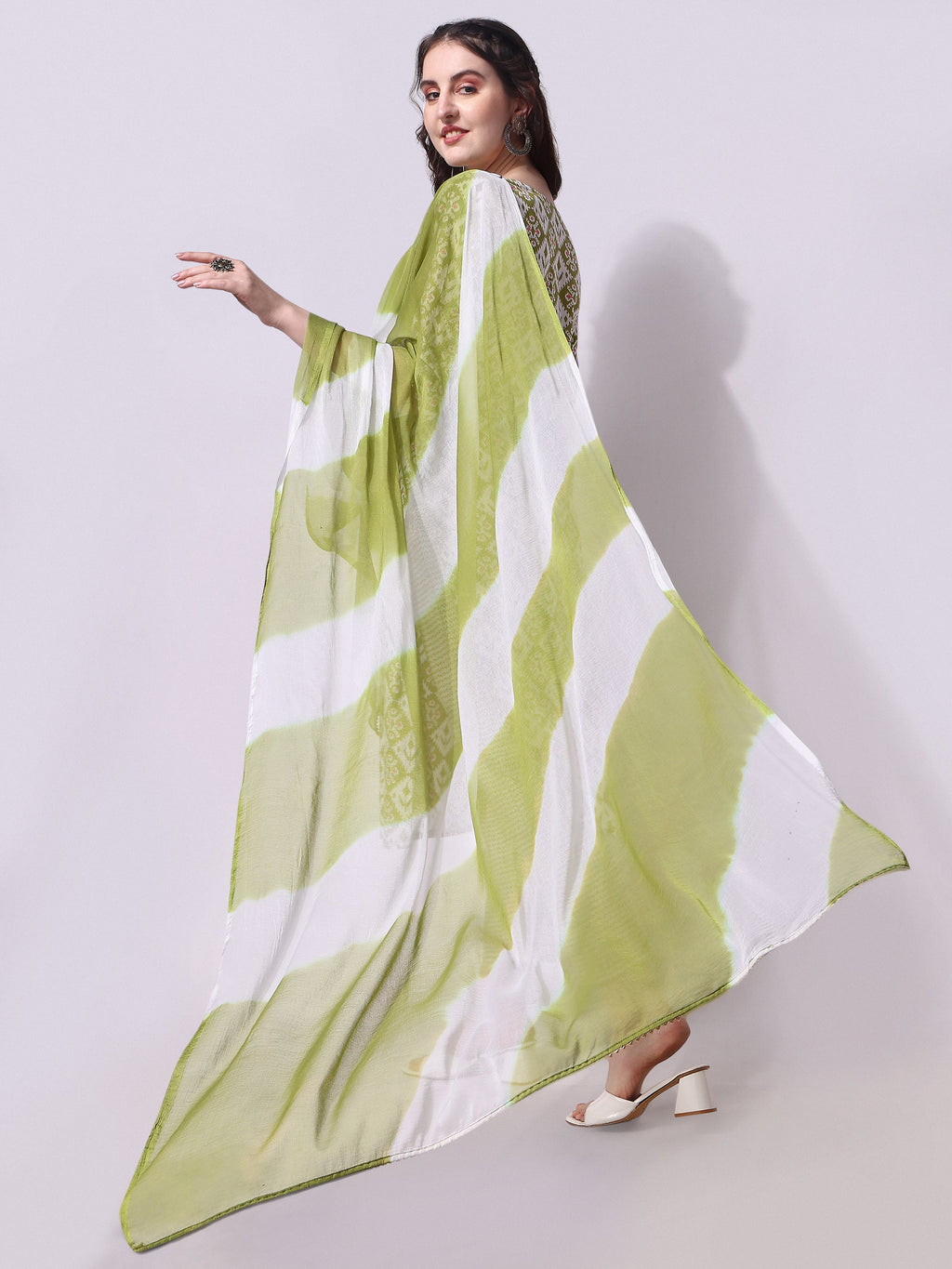 Cotton Green Printed Kurta With Pant & Dupatta Set, Multicolor - Hiral Fashion - Distacart