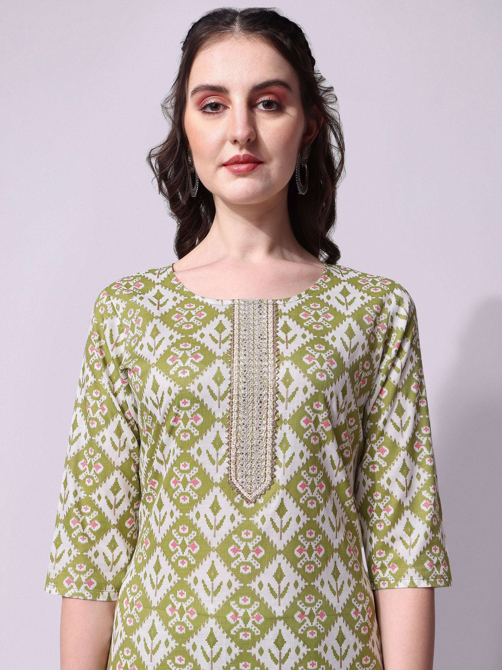 Cotton Green Printed Kurta With Pant & Dupatta Set, Multicolor - Hiral Fashion - Distacart