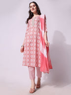 Printed Kurta With Pant & Printed Dupatta Set, Multicolor - Hiral Fashion - Distacart