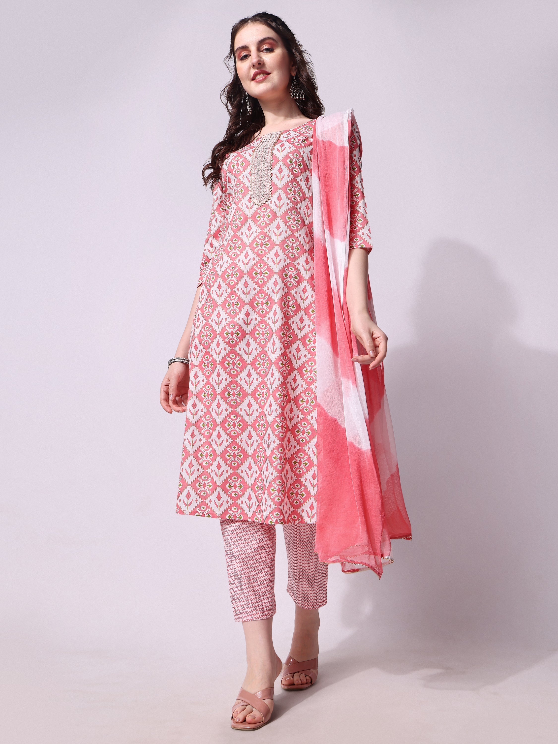 Printed Kurta With Pant & Printed Dupatta Set, Multicolor - Hiral Fashion - Distacart