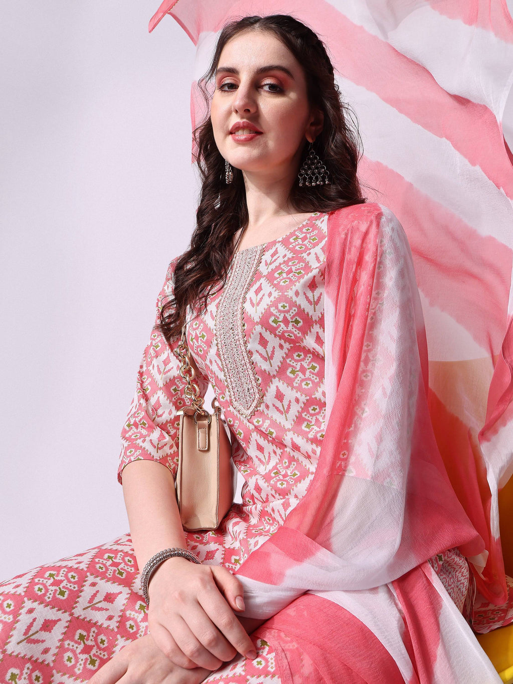 Printed Kurta With Pant & Printed Dupatta Set, Multicolor - Hiral Fashion - Distacart