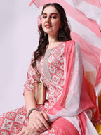 Printed Kurta With Pant & Printed Dupatta Set, Multicolor - Hiral Fashion - Distacart