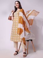 Printed Kurta With Pant & Printed Dupatta Set, Multicolor - Hiral Fashion - Distacart