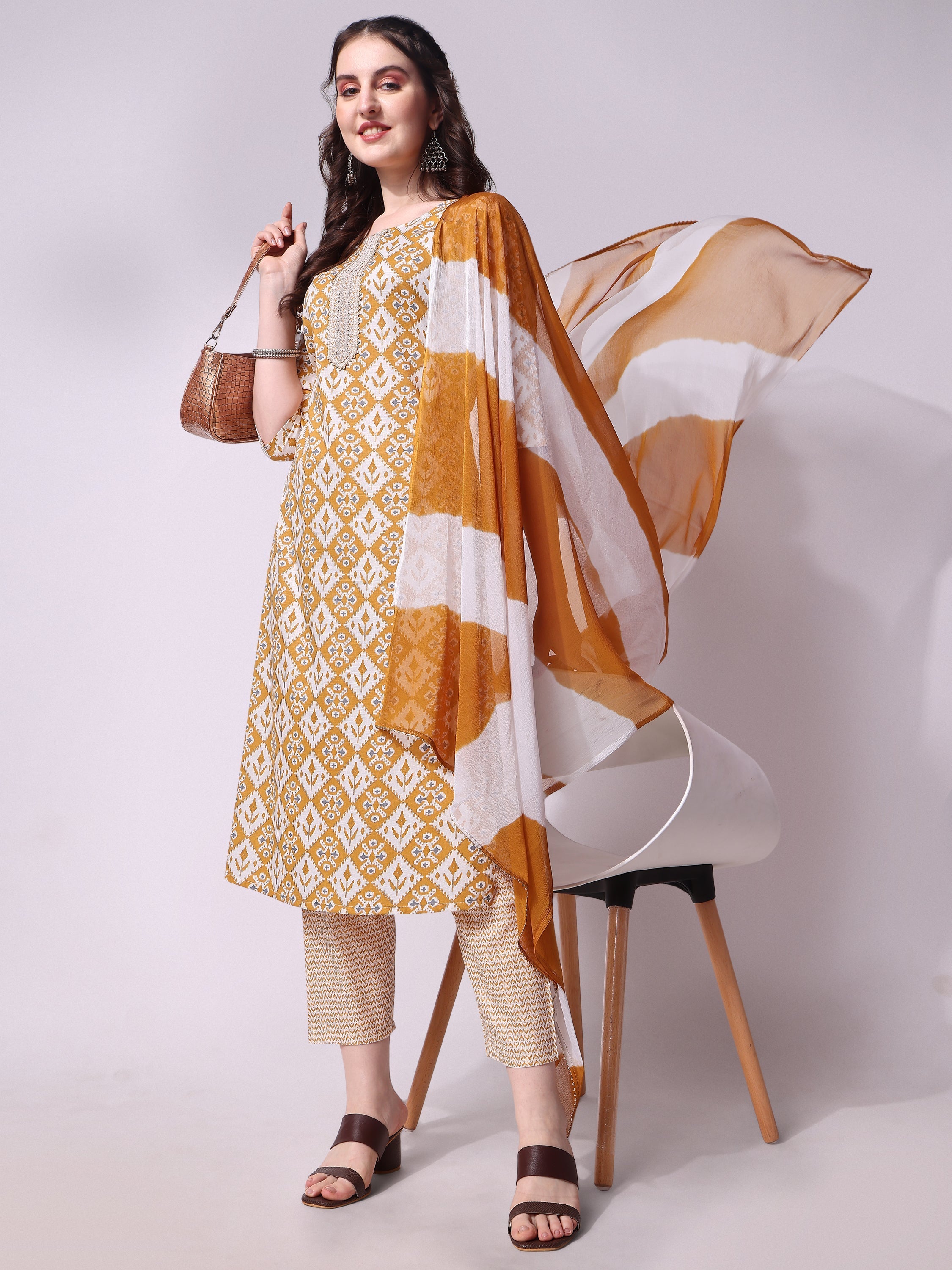 Printed Kurta With Pant & Printed Dupatta Set, Multicolor - Hiral Fashion - Distacart
