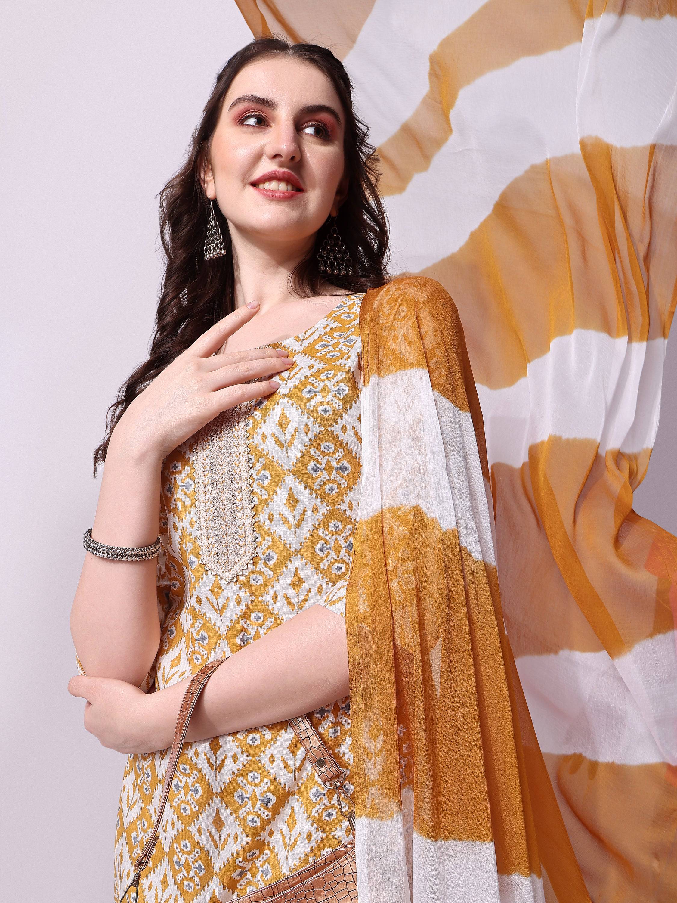Printed Kurta With Pant & Printed Dupatta Set, Multicolor - Hiral Fashion - Distacart