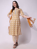 Printed Kurta With Pant & Printed Dupatta Set, Multicolor - Hiral Fashion - Distacart