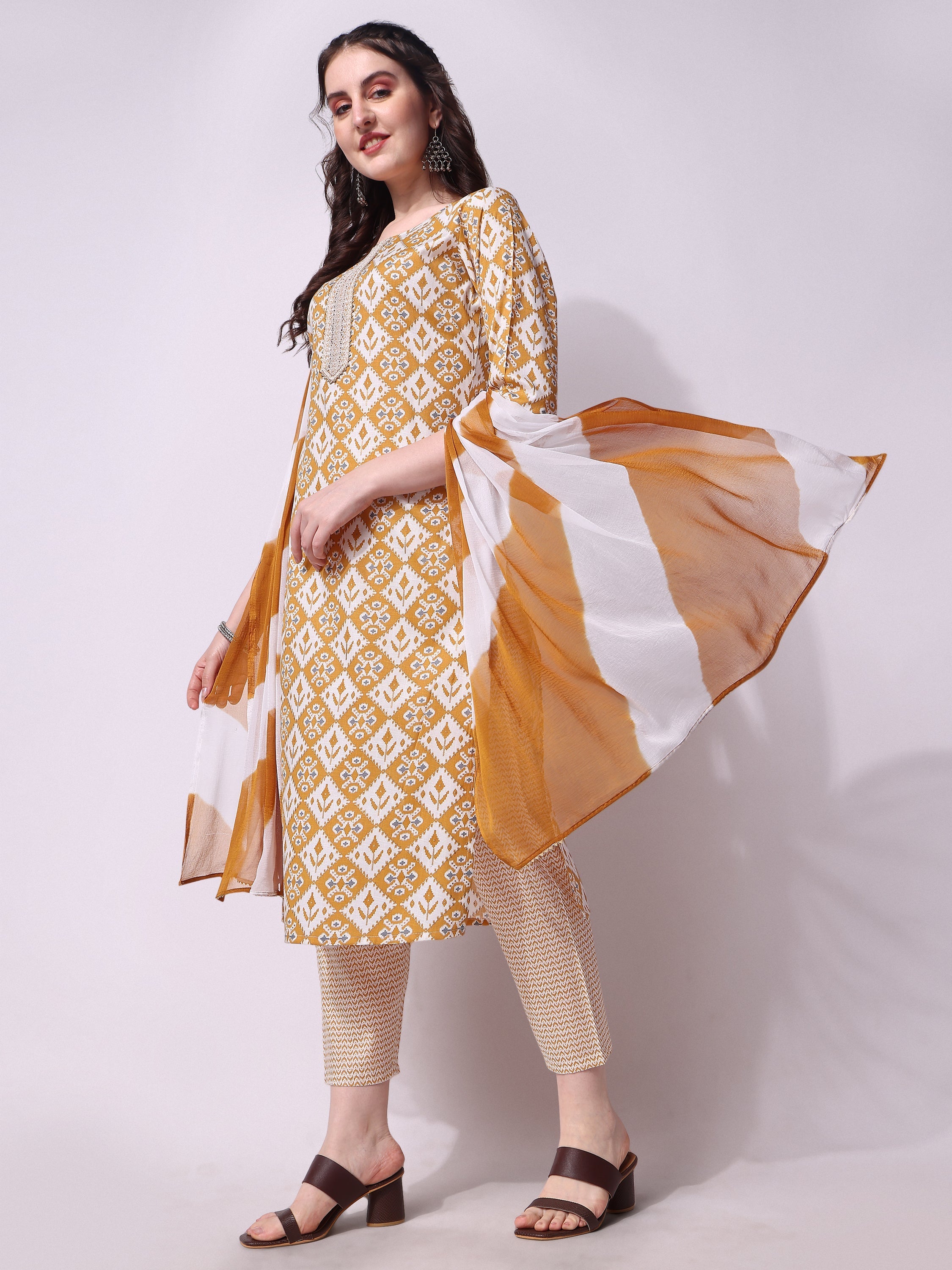 Printed Kurta With Pant & Printed Dupatta Set, Multicolor - Hiral Fashion - Distacart