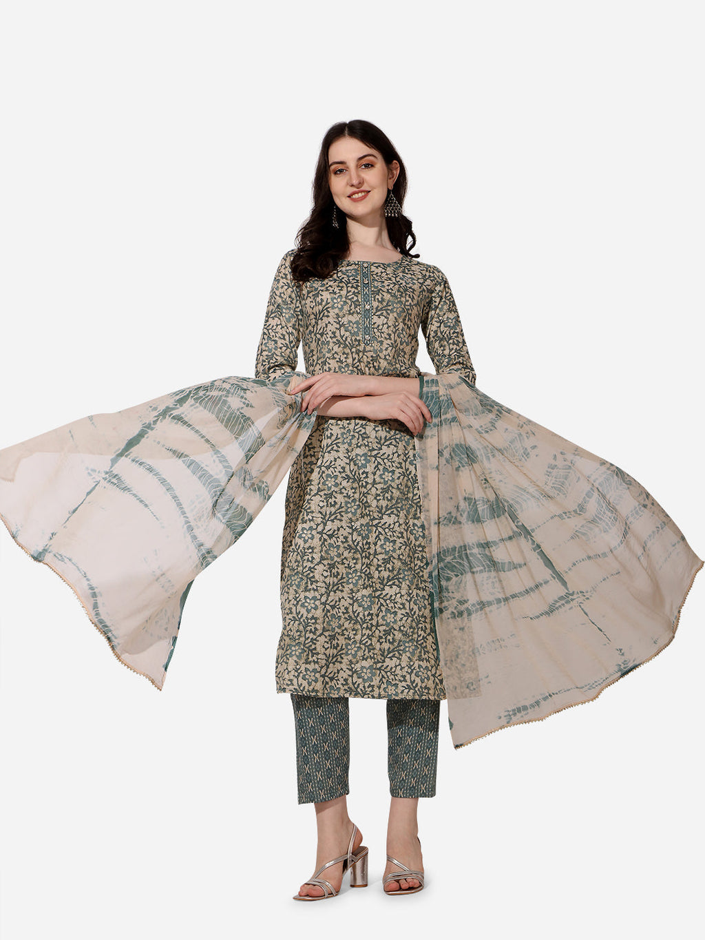Floral Printed Kurta With Pant And Dupatta Set, Multicolor - Hiral Fashion - Distacart