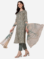 Floral Printed Kurta With Pant And Dupatta Set, Multicolor - Hiral Fashion - Distacart