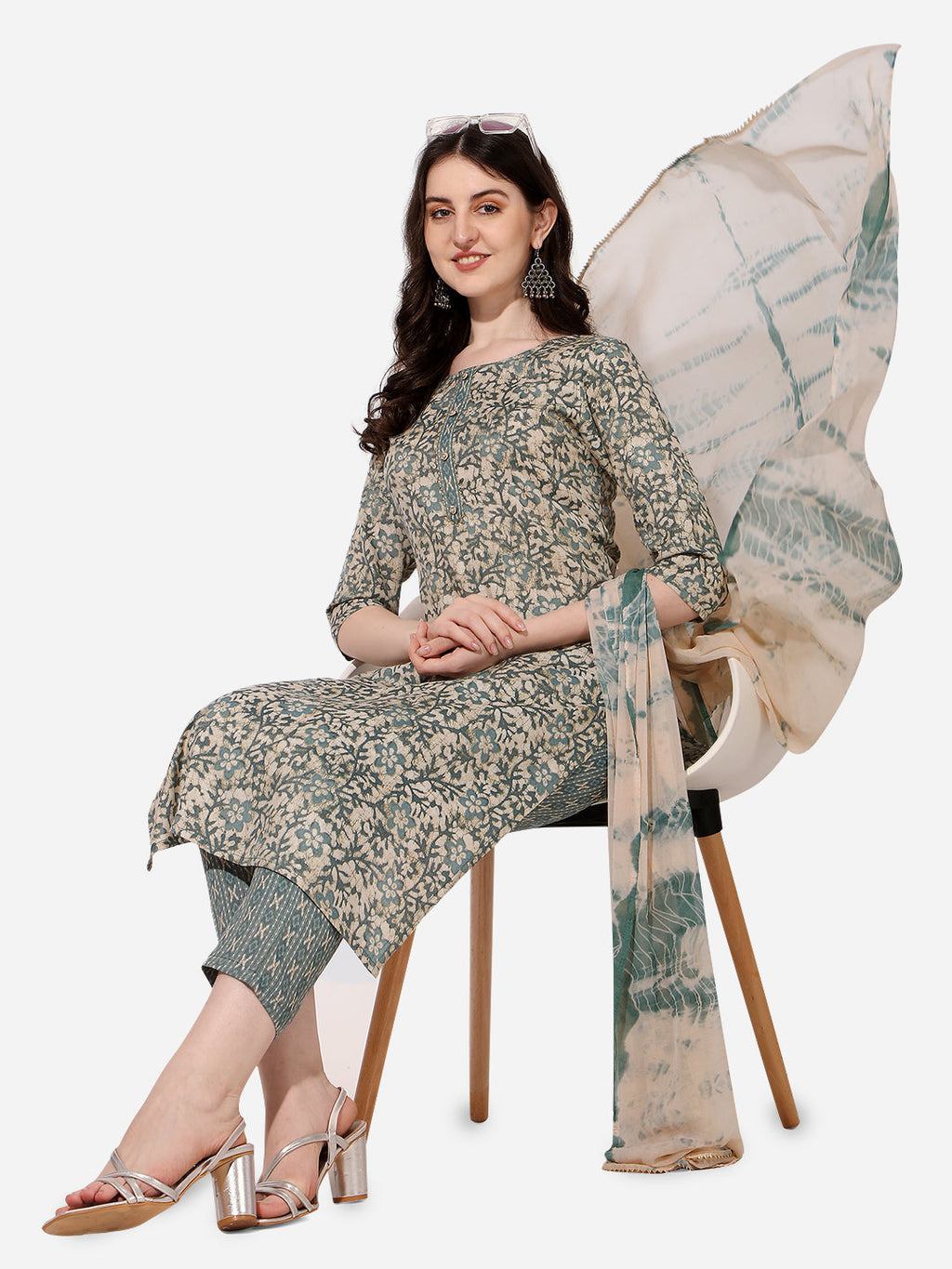 Floral Printed Kurta With Pant And Dupatta Set, Multicolor - Hiral Fashion - Distacart
