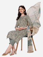 Floral Printed Kurta With Pant And Dupatta Set, Multicolor - Hiral Fashion - Distacart