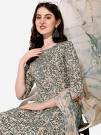 Floral Printed Kurta With Pant And Dupatta Set, Multicolor - Hiral Fashion - Distacart