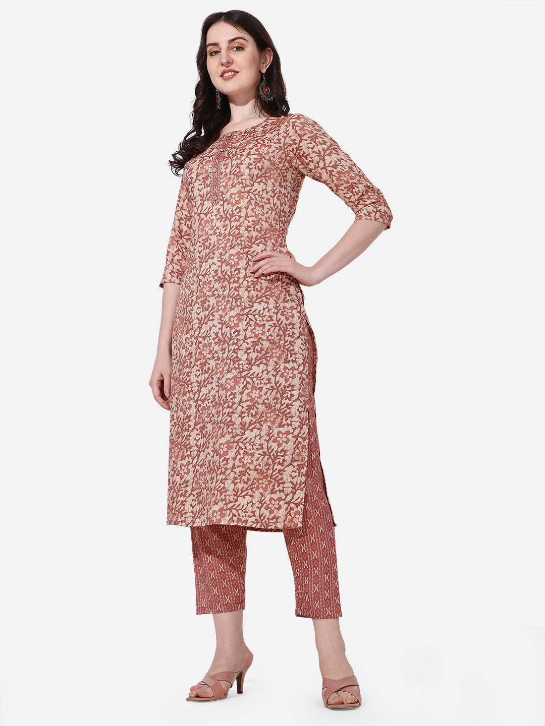 Floral Printed Rust Kurta With Pant And Dupatta Set, Multicolor - Hiral Fashion - Distacart