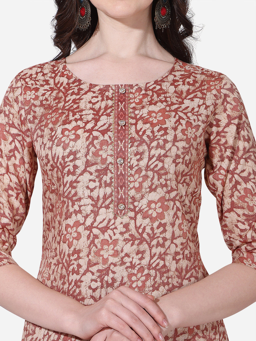 Floral Printed Rust Kurta With Pant And Dupatta Set, Multicolor - Hiral Fashion - Distacart